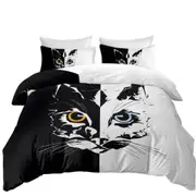 Black and White Tough Cat Face Yellow VS Blue Quilt Cover