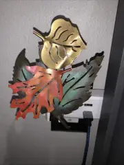 Metal Leaf Plug In Night Light Accent Autumn Fall Decor Green Gold Orange *Read
