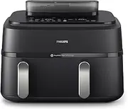 Philips Dual Basket Air Fryer 5000 Series, 9L, Steam Function, 2 Baskets, Synch Function, Rapid Air Technology, Versatile Large Hot Air Fryer, 90% Less Fat and Energy Saving, HomeID App (NA551/00)