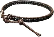 [88 INFINITYEE888] Infinityee888 Onyx Bead Anklet bracelet 10-10.5 inches woven with Leather cord beautiful handmade hippie bohemian Unisex Anklet Gift Idea for Both Men Women, 10 inches, Leather, Agate
