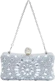 [Dickly] Elegant Rhinestones Clutch Purse with Chain Strap for Engagement Prom Dating