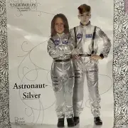 Underwraps Astronaut Silver Jumpsuit W/ Embroidered Patches - M (6-8)