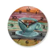 Wood Wall Clock,Vintage Coffee Wooden Wall Clocks Art Silent Non-Ticking Wall