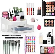 JasCherry All In One Makeup Kit, Travel Makeup Kit, Complete Makeup Set with Organizer Eyeshadow Palette Foudation Concealer Lipstick Makeup Sponges Eyebrow Pencil for Girls Teenagers Beginners