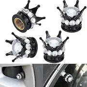 Zurligi 4 Pieces Crown Tire Valve Stem Caps, Bling Crystal Rhinestone Car Tire Caps Covers, Universal Chrome Crown Car Tire Valve Cap, Applicable to Truck, SUV, Bicycles and Motorcycles (Black)