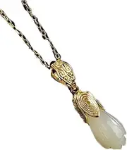 [KONGKNUANK] Necklaces For Women Jade pendant 925 Silver Natural Jade Magnolia Pendants for Women Luxury Gold Plated Flower Necklaces NO Chains