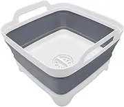 2.4 Gal(9L) Collapsible Dish Basin with Drain Plug, Space Saving Outdoor Multiuse Foldable Sink Tub, Dishpan, Kitchen Storage Tray for Camping, Vegetable Washing, RV