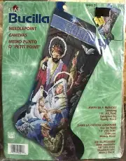 Bucilla AWAY IN A MANGER Needlepoint Stocking Kit Christmas Nativity 84417 18"