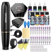 Wormhole Tattoo Machine Kit Beginner Rotary Motor Pen Inks Power Supply Needle