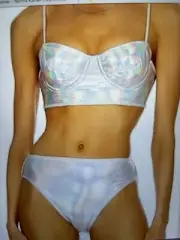 Norma Kamali NWT Silver Iridescent Bikini Set Size Small Retail $210