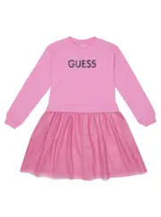 GUESS Eco Pink Logo Frill Dress Size: 6, Spandex