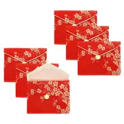 6 Pcs Jewelry Chinese Style Silk Purse Pouch Jewelry Organizer Bags, Red