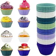 48 Pack of Silicone Cupcake Liners, lyfLux Reusable Mini Muffin Pan for Cooking Eggs, Baking Muffins and Make a Cake (8 Colors 6 Each)