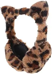 [Ipetboom] Leopard Print Faux Fur Ear Muffs for Women Stylish Winter Plush Ear Warmers with Foldable Design for Cold Protection Outdoors