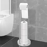 Toilet Paper Holder Stand, Foldable Toilet Paper Holder Stand Stainless Steel Toilet Paper Stand with Reserve,Free-Standing Toilet Paper Storage Holder, Toilet Roll Holder Stand for Bathroom，Silver
