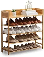 Suwoic Bamboo Shoe Rack Organizer, 5 Tier Shoe Shelf Storage Organizer, for Entryway, Hallway, and Closet (Nature)