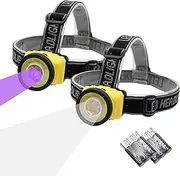 LED Headlamp 395nm UV Black Light COB White Color Headlight 2 in 1 Lightweight Suit for Home Outdoor Camping Pet Urine Stains Fishing Inspection Jogging Emergency Scorpion 2pcs