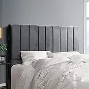 Artiss Double Size Headboard, Bed Frame, Head Bedroom Furniture, Velvet Fabric Grey Vertical Channel Tufted Upholstered Freestanding for Base Home Accessory
