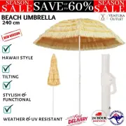 Beach Umbrella Natural Hawaii Style Tilting Tiki Parasol 240 cm Outdoor Sunshade