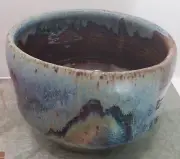 Artisan Pottery Hand Thrown Drip Glaze Blues Bowl Unsigned 5 X 4 Inches