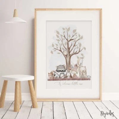 Baby, Boy Nursery Wall Art Prints Watercolour Woodland Animals. Nursery Decor