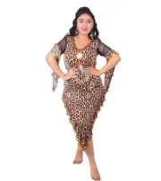 Leopard print belly dance dress, handmade embellished dancing outfit, one-size
