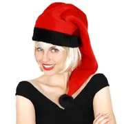 Long Santa Hat Plush Christmas (Red/Black) - Adult One Size