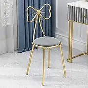 Pink Velvet Vanity Chair High Backrest Dressing Table Stool with Lovely Bowknot Comfortable Makeup Chair for Girls Room Grey