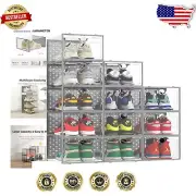 Durable Grey Shoe Storage Boxes - XXL Clear Stackable Organizers for Closet