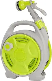 ALSTON Mini Portable Garden Pipe Hose Cart 15m Reel Storage Set Lightweight Hose Reel Cart Garden Hose Storage Rack With High Pressure Water Gun for Cleaning Car Washing 29x15x32cm