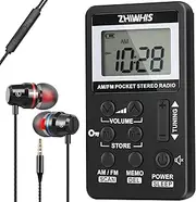 ZHIWHIS Portable Radio, AM FM Receiver with Sleep Timer, Rechargeable Stereo Radios with Digital Clock, DSP Tuner with Preset Function Pocket Walkmen for Walking Travel