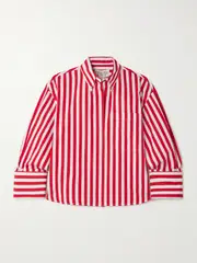 [TWP] TWP - J.d. Striped Cotton-poplin Shirt - Red - x large x large Red