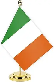 Ireland Desk Flag,12 inch Tall Small Irish Indoor Banner,Tiny Printing Decor For Office Home Table Meeting With Golden Metal Pole Base