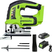 Greenworks 24V Cordless Brushless Jigsaw,0-3000 SPM Variable Speed,Tool-Free Blade Change,LED Light & 4-Stage Pendulum Action,Ergonomic Design for Precision Cutting