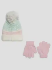 Capelli New York Knitted Beanie & Gloves Set Girls' S/M Multicolored