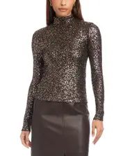 Fifteen Twenty Mara Sequinned Mock Neck Top