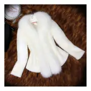Women's Luxurious Style Jacket Faux Fur Plush Short Coat For Winter White M