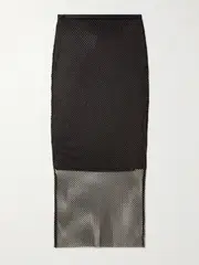 [Sportmax] Sportmax - Rete Crystal-embellished Mesh Midi Skirt - Black - large large Black