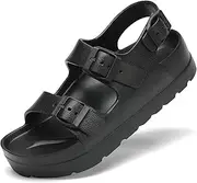[SOSOWHLTE] Womens Platform Sandals with Arch Support Comfortable Double Buckle & Adjustable Back Strap Cushion Flat Slides