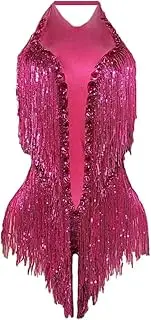 [Generic] Women's Sparkly Crystals Sequins Fringes Bodysuit Sexy Backless Dance Costume For Latin Ballet Tango Salsa