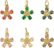 [Cheriswelry] Cubic Zirconia Flower Charms Brass Paved Flower Earring Pendants Metal Floral Charm with Jump Ring for Necklace Bracelet Jewelry Making Women Decoration