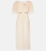 [Simone Rocha] Simone Rocha Embellished ruched mesh midi dress AU 8 beige