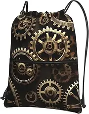 EdWal Cool Steampunk Gears Print Drawstring Backpack Gym Bags Sports Bags With Zipper Pocket For Travel Beach, Black, One Size