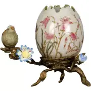 Porcelain Floral and Bird Egg Shell with Bronze Ormolu Vase-6'' x 5.25''H