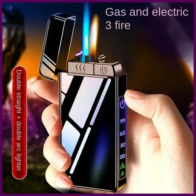 2025 New Gas Electric 3 Fire Windproof Lighter Flashlight Jet Dual Plasma