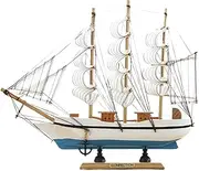 30cm Sailboat Model White Solid Wood Handmade Boat Office Display Home Decorations Crafts Ornaments