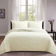 100% Cotton Lightly Quilted Coverlet Set Unity Cream Queen