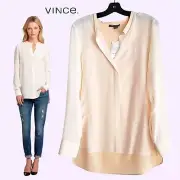 VINCE NEW 100% Silk Minimalist Mandarin Collar Colorblock Blouse 4