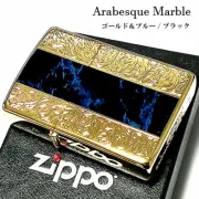 Zippo Arabesque Marble Gold Insert Blue Double Sided Etching Lighter Japan New