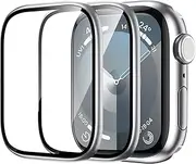 for Apple Watch Screen Protector 41mm Series 9 8 7,Titanium Alloy Frame + 9H Tempered Glass, [Touch Sensitive] Lightweight Protective Glass for iwatch 41mm 2 Pack,Silver
